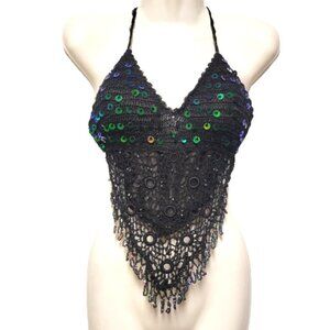 Crop Top Sequin Top, Halter Top Tank Top - NEW